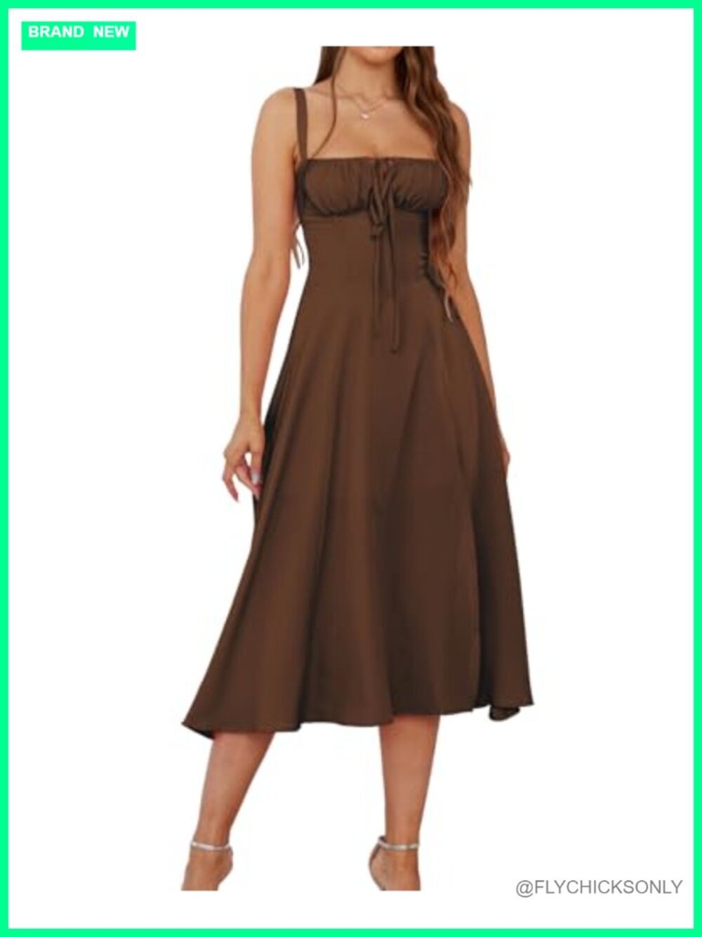 Corset Midi Dress Sleeveless Square Neck Lace Up Wedding Guest Dress